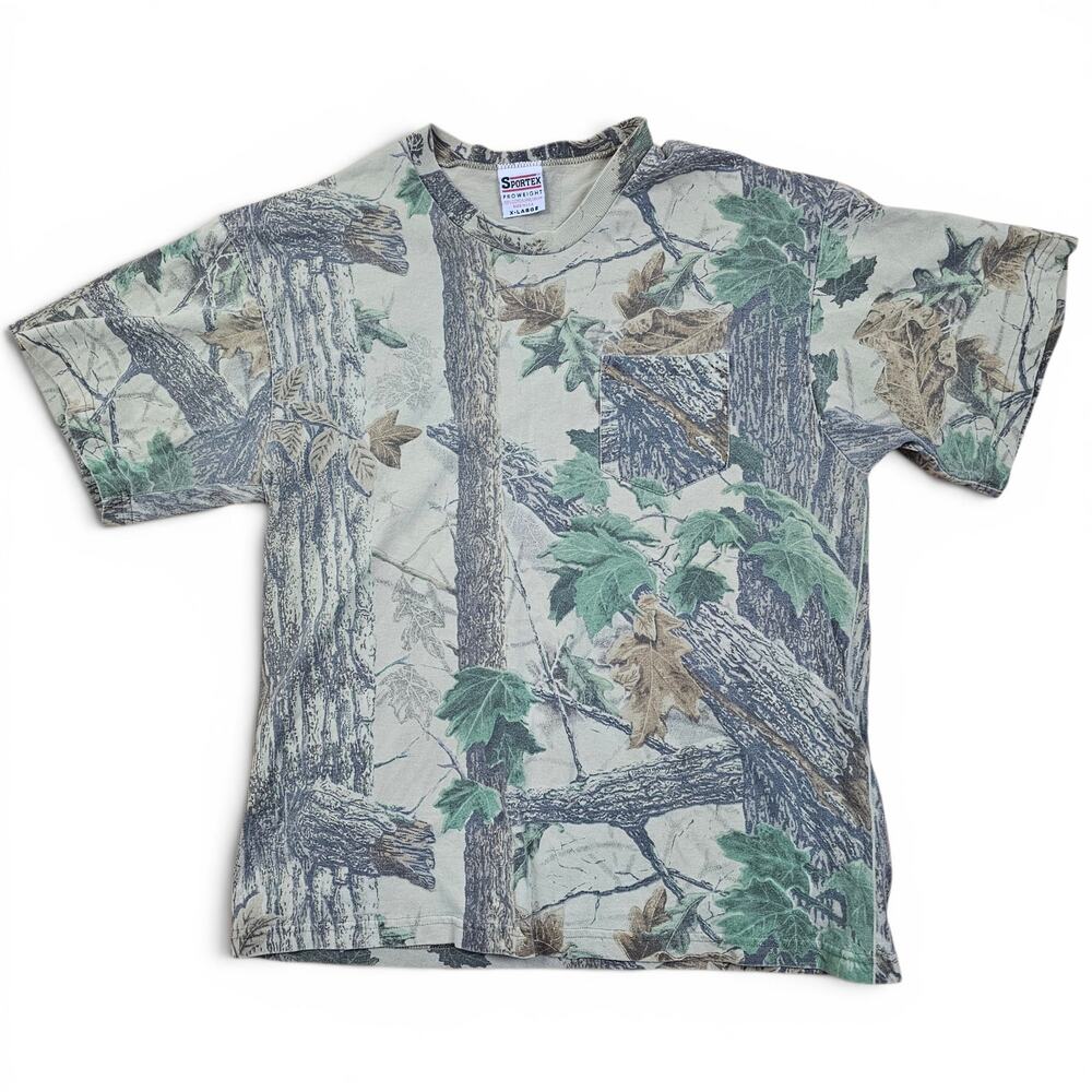 SPORTEX Realtree Camo Pocket T Shirt Men's XL VTG Y2K USA Made Hunting Outdoors